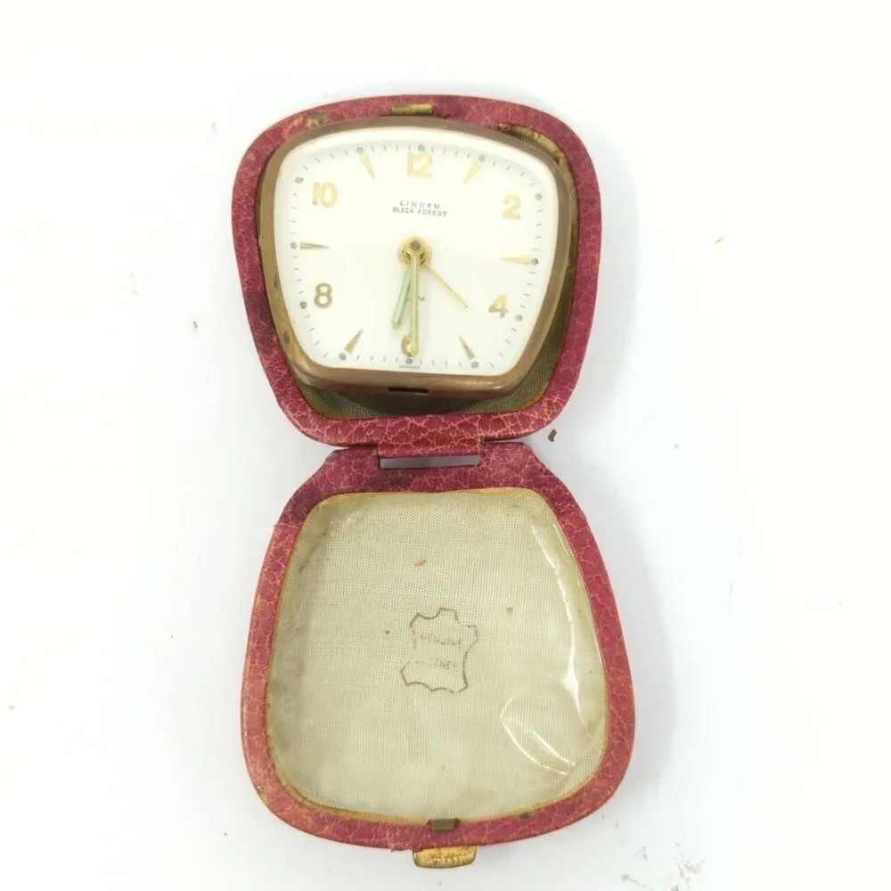 Linden Black Forest Vintage Leather Case Alarm Clock